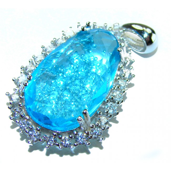 Endless Ocean natural 10.5 carat Swiss Blue Topaz .925 Sterling Silver handcrafted pendant - photo 2