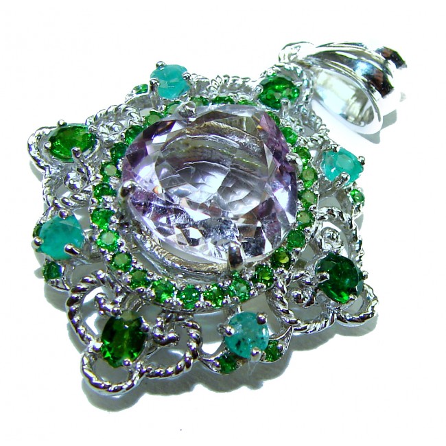 Celtic Spirit authentic 9.5 carat Amethyst Emerald Chrome Diopside .925 Sterling Silver handcrafted Statement Pendant
