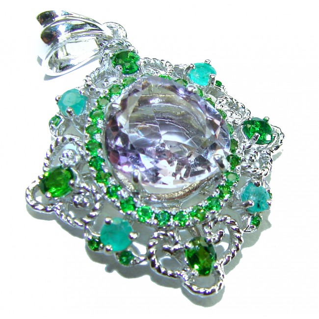 Celtic Spirit authentic 9.5 carat Amethyst Emerald Chrome Diopside .925 Sterling Silver handcrafted Statement Pendant