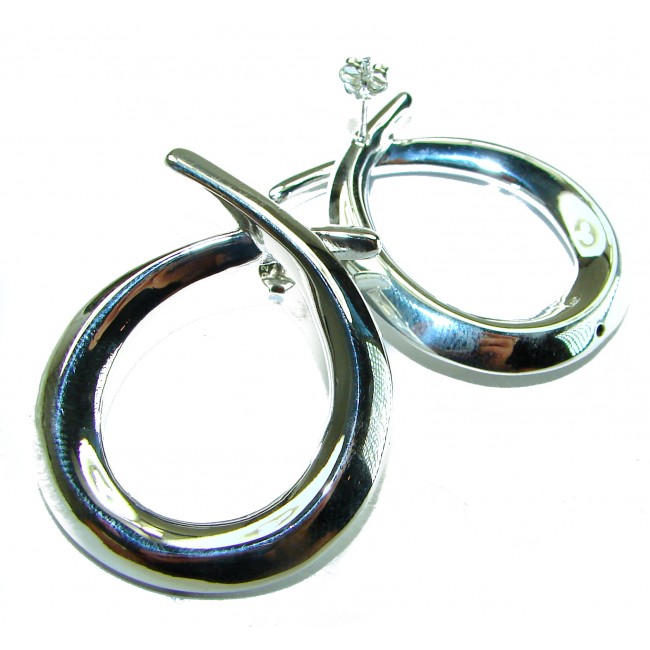 Large 1 5/8 inches long highly polished .925 Sterling Silver Italy made Earrings