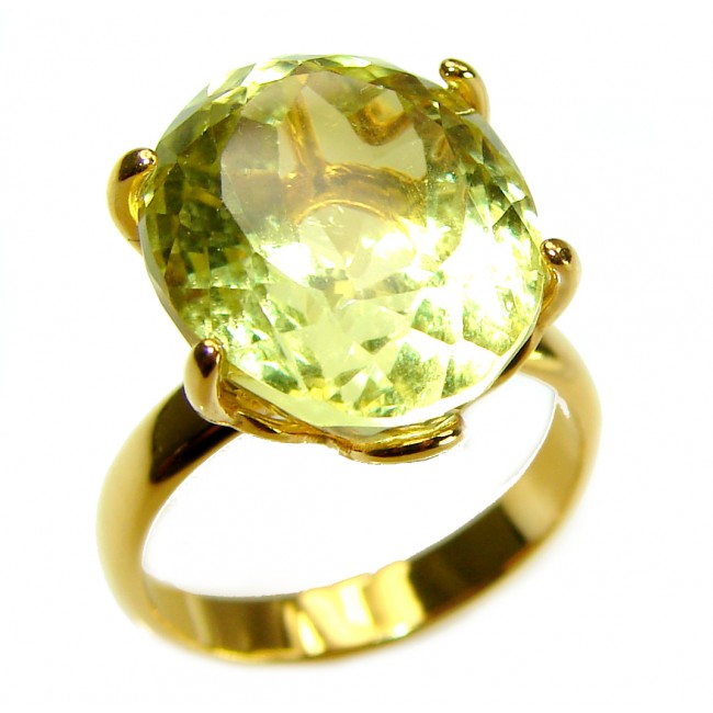 11.8 carat Genuine fancy oval cut Lemon Quartz 14K Gold over .925 Sterling Silver handcrafted ring size 7 - photo 3