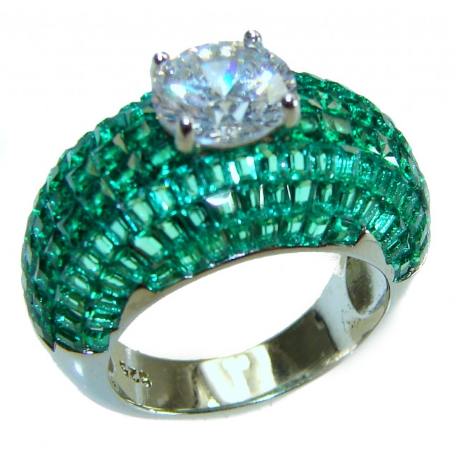 Endlessly Enchanting - Moissonite & Authentic Emerald .925 Sterling Silver handmade Statement Ring size 7