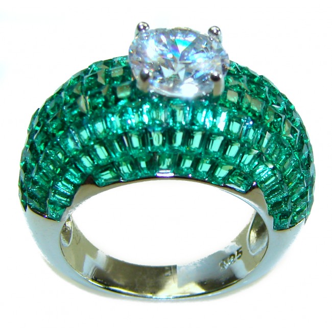 Endlessly Enchanting - Moissonite & Authentic Emerald .925 Sterling Silver handmade Statement Ring size 7