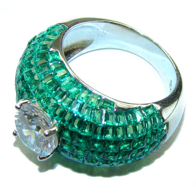 Endlessly Enchanting - Moissonite & Authentic Emerald .925 Sterling Silver handmade Statement Ring size 7