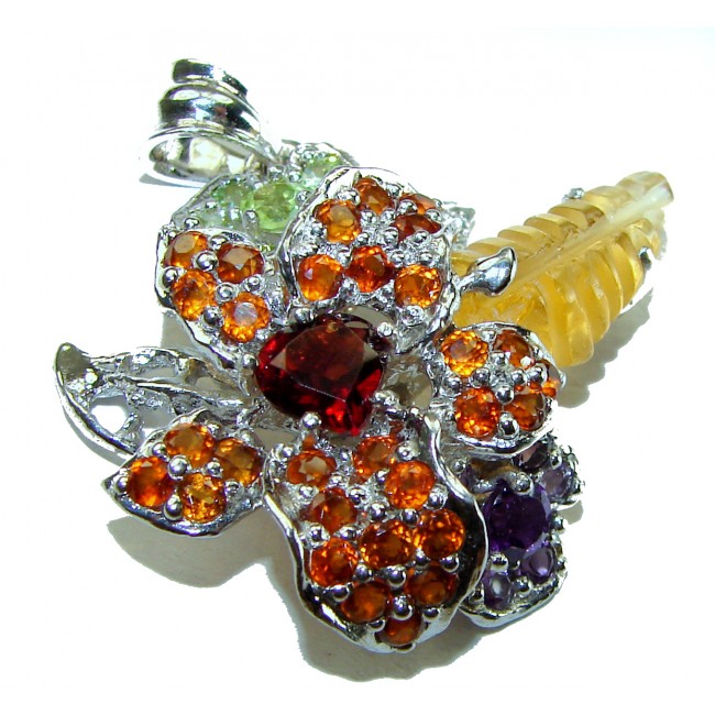 Milano Luxurious Style Natural carved Citrine .925 Sterling Silver handmade Pendant - photo 3