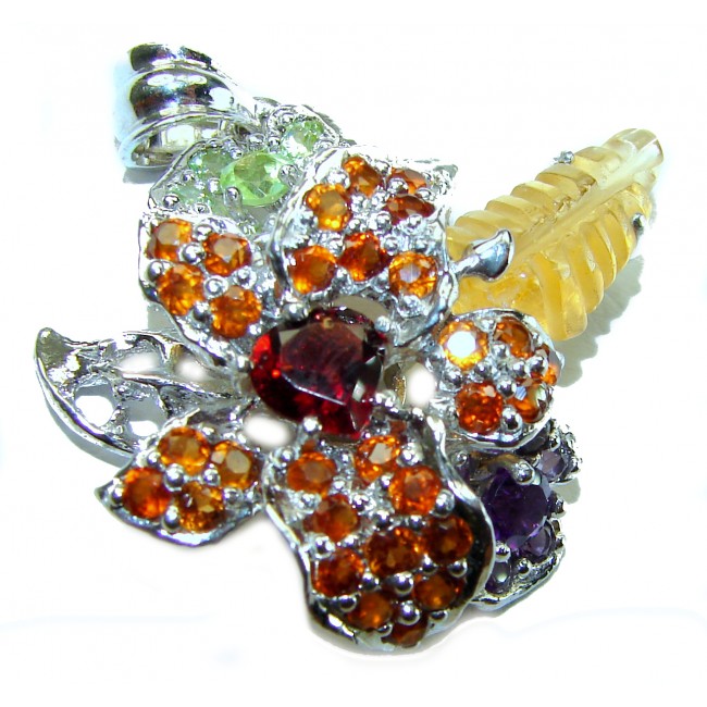 Milano Luxurious Style Natural carved Citrine .925 Sterling Silver handmade Pendant - photo 1