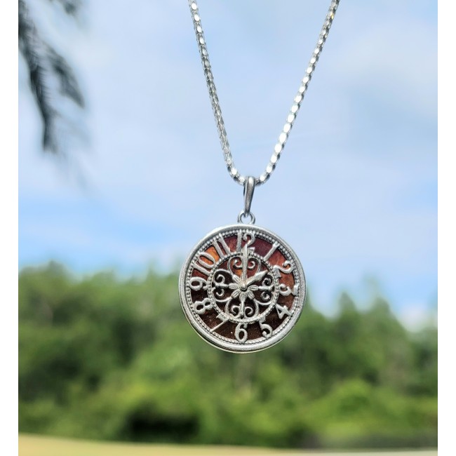 Magic Watch Authentic Golden Baltic Amber .925 Sterling Silver beautifully handcrafted Pendant - photo 1