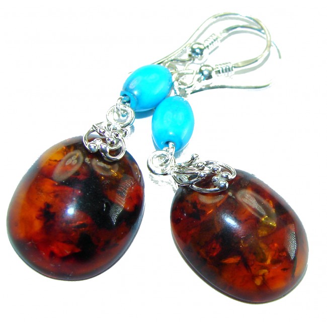 Baltic Polish Amber Turquoise .925 Sterling Silver Earrings