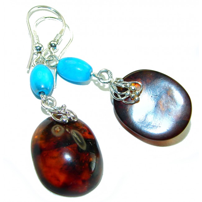 Baltic Polish Amber Turquoise .925 Sterling Silver Earrings