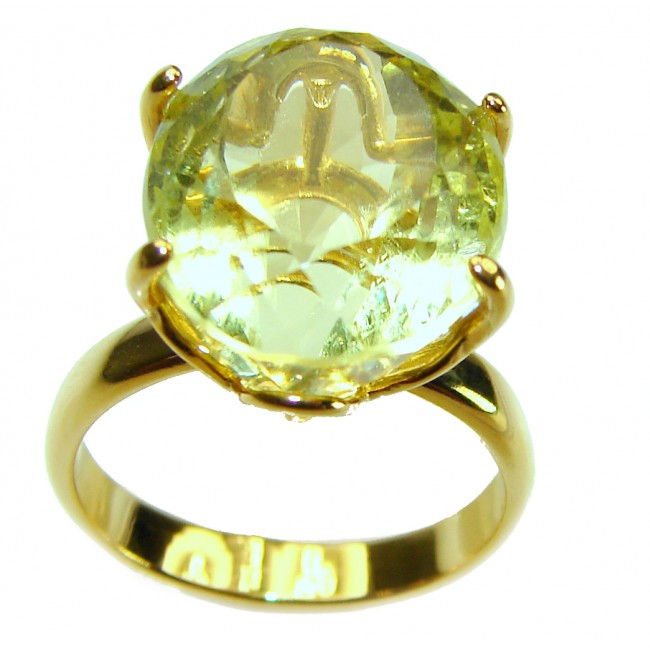 11.8 carat Genuine oval cut Lemon Quartz 14K Gold over .925 Sterling Silver handcrafted ring size 6 1/2 - photo 2