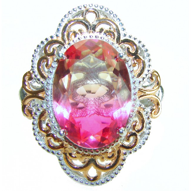 Magnificent 11.2 carat oval cut Pink Tourmaline 2 tones .925 Silver handcrafted Cocktail Ring s. 6 3/4 - photo 2