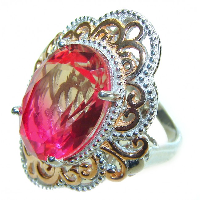 Magnificent 11.2 carat oval cut Pink Tourmaline 2 tones .925 Silver handcrafted Cocktail Ring s. 6 3/4 - photo 1
