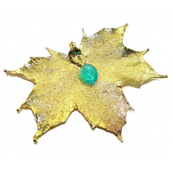 Rain Drop REAL Leaf dipped in Sterling Silver and 14K Gold Blue Topaz & .925 Sterling Silver Pendant