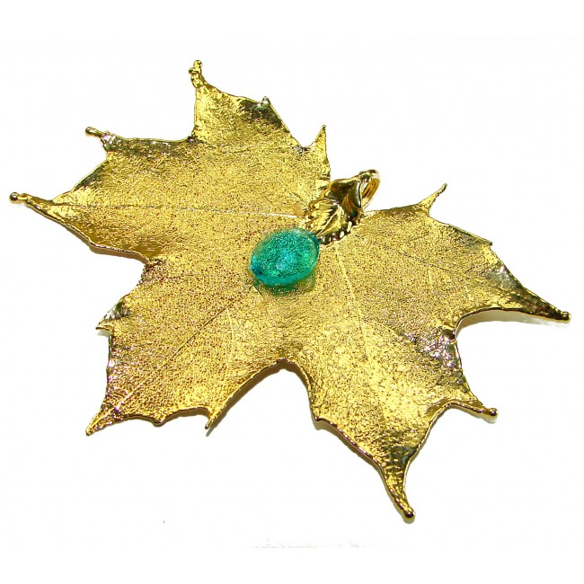 Rain Drop REAL Leaf dipped in Sterling Silver and 14K Gold Blue Topaz & .925 Sterling Silver Pendant