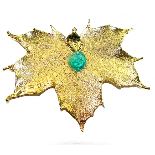 Rain Drop REAL Leaf dipped in Sterling Silver and 14K Gold Blue Topaz & .925 Sterling Silver Pendant