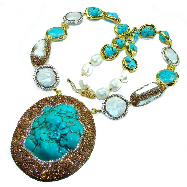 Blue Extravaganza - 84.5 carat natural Turquoise 14k Gold over .925 Sterling Silver handmade necklace, 154.50 grams