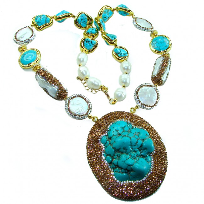 Blue Extravaganza - 84.5 carat natural Turquoise 14k Gold over .925 Sterling Silver handmade necklace, 154.50 grams