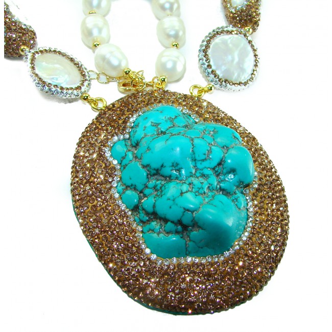 Blue Extravaganza - 84.5 carat natural Turquoise 14k Gold over .925 Sterling Silver handmade necklace, 154.50 grams