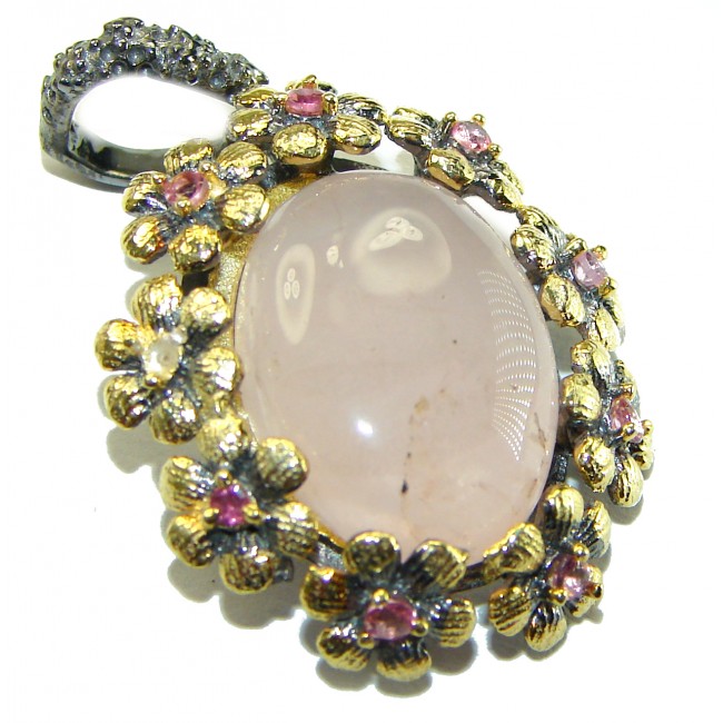 Vintage Beauty quality Rose Quartz 18K Rose Gold over .925 Sterling Silver handmade Pendant - photo 3