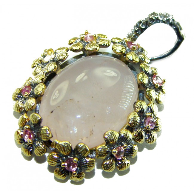 Vintage Beauty quality Rose Quartz 18K Rose Gold over .925 Sterling Silver handmade Pendant - photo 2