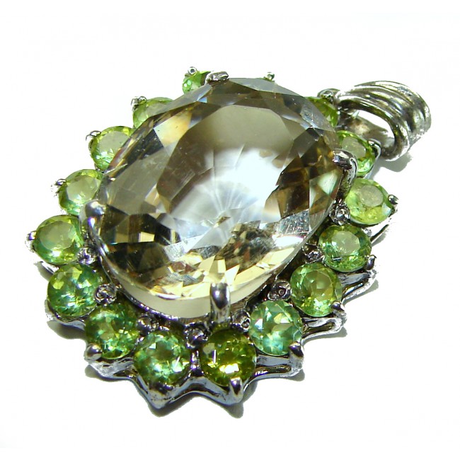 Luxury genuine 28.5 CARAT Champagne Topaz Peridot .925 Sterling Silver handmade Pendant - photo 2