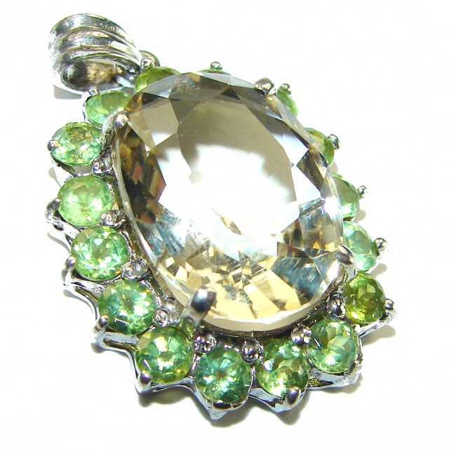 Luxury genuine 28.5 CARAT Champagne Topaz Peridot .925 Sterling Silver handmade Pendant - photo 1