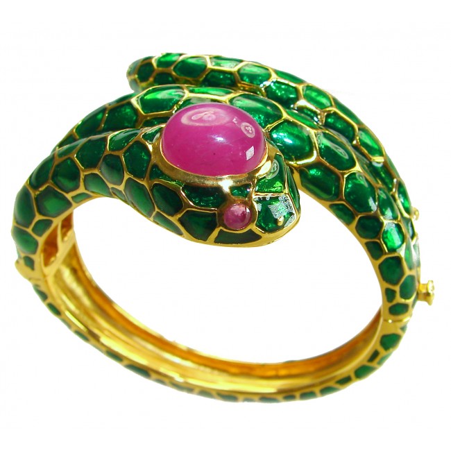 Huge Snake Genuine 8.2 carat natural Kashmir Ruby 18K Gold over .925 Sterling Silver handcrafted Bracelet - photo 4