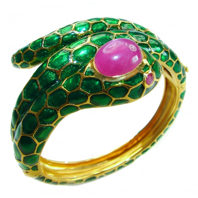 Huge Snake Genuine 8.2 carat natural Kashmir Ruby 18K Gold over .925 Sterling Silver handcrafted Bracelet - photo 3