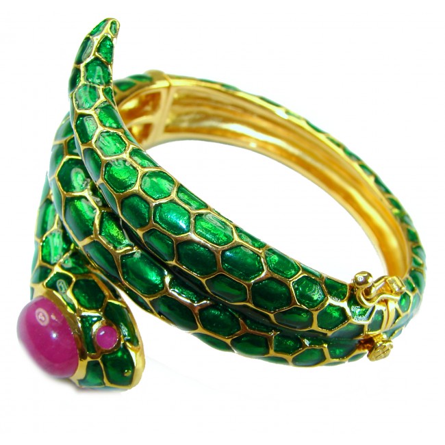 Huge Snake Genuine 8.2 carat natural Kashmir Ruby 18K Gold over .925 Sterling Silver handcrafted Bracelet - photo 2