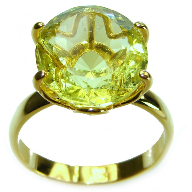 11.8 carat Genuine fancy oval cut Lemon Quartz 14K Gold over .925 Sterling Silver handcrafted ring size 8 3/4 - photo 3