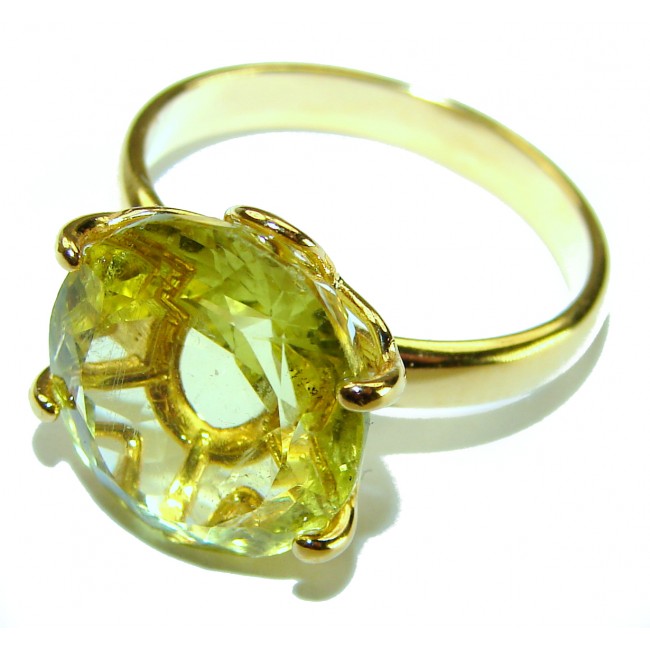 11.8 carat Genuine fancy oval cut Lemon Quartz 14K Gold over .925 Sterling Silver handcrafted ring size 8 3/4 - photo 1