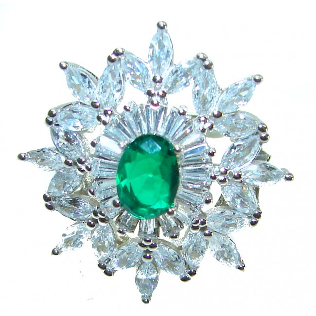 Luxurious 4.5 ctw Colombian Emerald .925 Sterling Silver handcrafted Statement Ring size 6 1/2 - photo 3