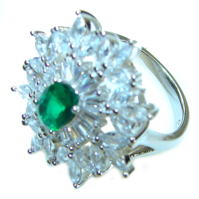 Luxurious 4.5 ctw Colombian Emerald .925 Sterling Silver handcrafted Statement Ring size 6 1/2 - photo 2