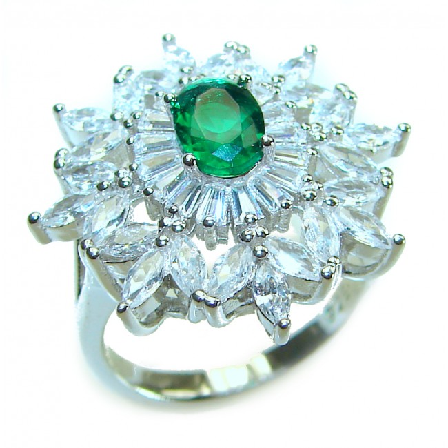 Luxurious 4.5 ctw Colombian Emerald .925 Sterling Silver handcrafted Statement Ring size 6 1/2 - photo 1