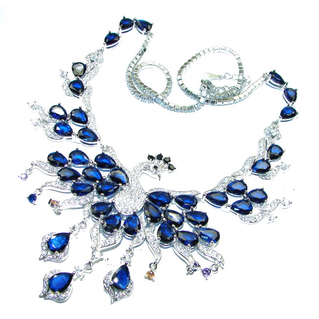 55.2 carat Graceful Swan Natural Sapphire .925 Sterling Silver handcrafted Statement necklace