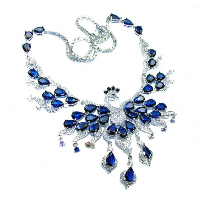 55.2 carat Graceful Swan Natural Sapphire .925 Sterling Silver handcrafted Statement necklace