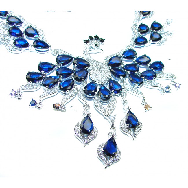 55.2 carat Graceful Swan Natural Sapphire .925 Sterling Silver handcrafted Statement necklace