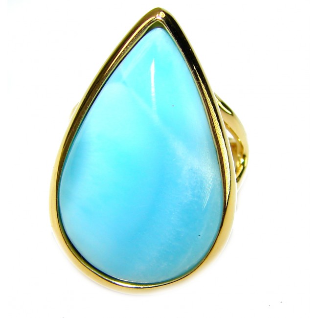 Precious authentic the best quality Larimar 18K Gold over .925 Sterling Silver handmade ring size 7 - photo 2