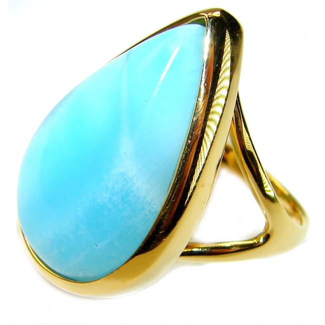 Precious authentic the best quality Larimar 18K Gold over .925 Sterling Silver handmade ring size 7 - photo 1
