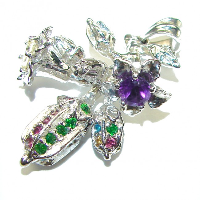 Wild Precious Flower 4.5 carat Amethyst .925 Sterling Silver handcrafted pendant - photo 3