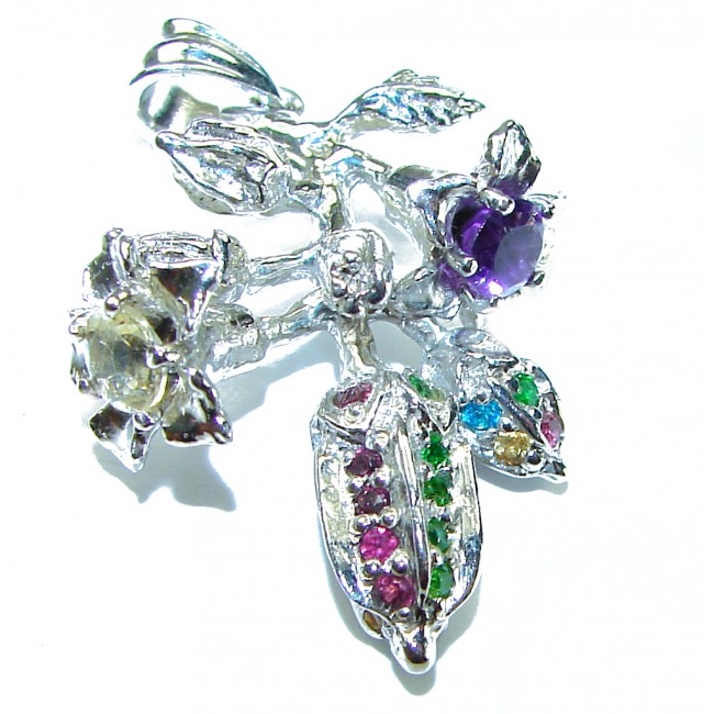 Wild Precious Flower 4.5 carat Amethyst .925 Sterling Silver handcrafted pendant - photo 2