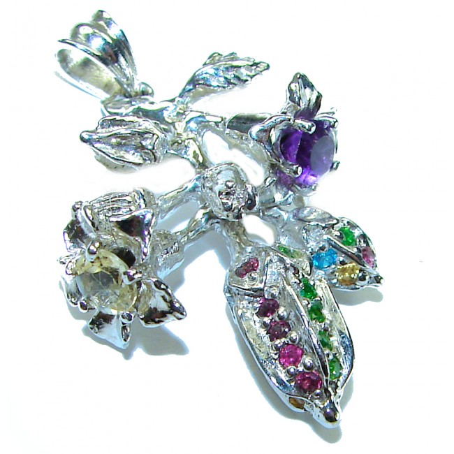 Wild Precious Flower 4.5 carat Amethyst .925 Sterling Silver handcrafted pendant - photo 1