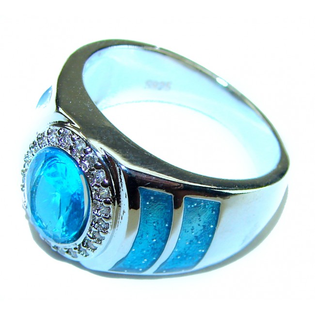 Glory 5.5 carat Swiss Blue Topaz inlay doublet Opal .925 Sterling Silver handmade Statement Ring s. 6 1/4 - photo 1