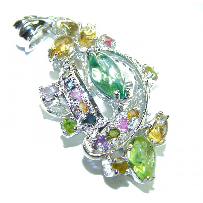 Allure authentic 6.4 carat Green Amethyst Peridot .925 Sterling Silver handmade Pendant - photo 1