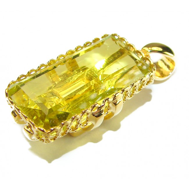 Emerald cut 15.3 carat Lemon Quartz 18K Gold over .925 Sterling Silver handcrafted pendant - photo 3
