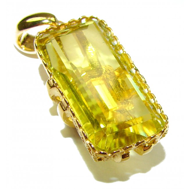 Emerald cut 15.3 carat Lemon Quartz 18K Gold over .925 Sterling Silver handcrafted pendant - photo 2
