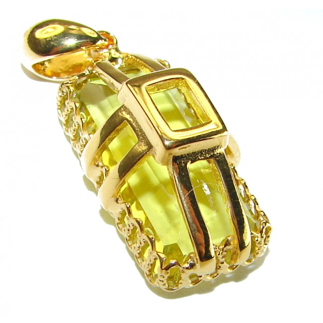 Emerald cut 15.3 carat Lemon Quartz 18K Gold over .925 Sterling Silver handcrafted pendant - photo 1