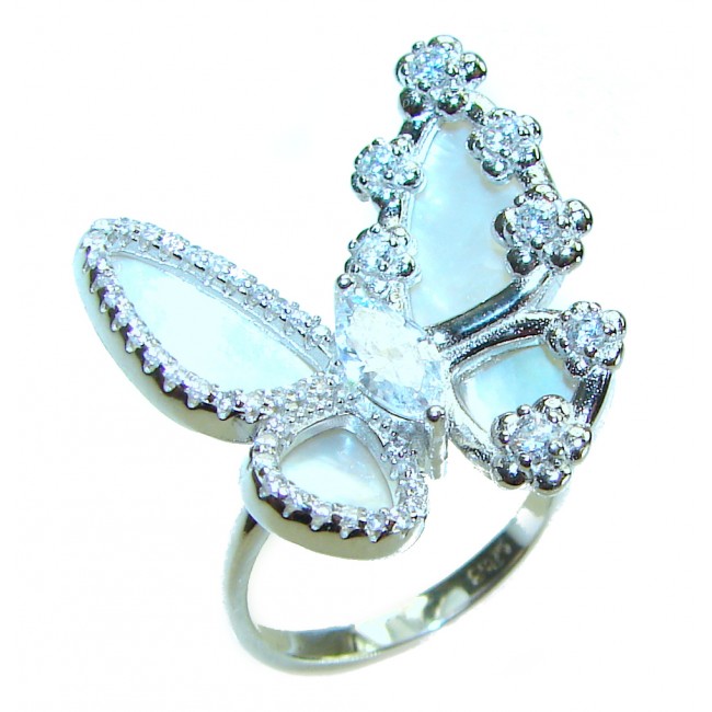 White Butterfly Blister Pearl .925 Sterling Silver brilliantly handcrafted ring s. 6 - photo 2