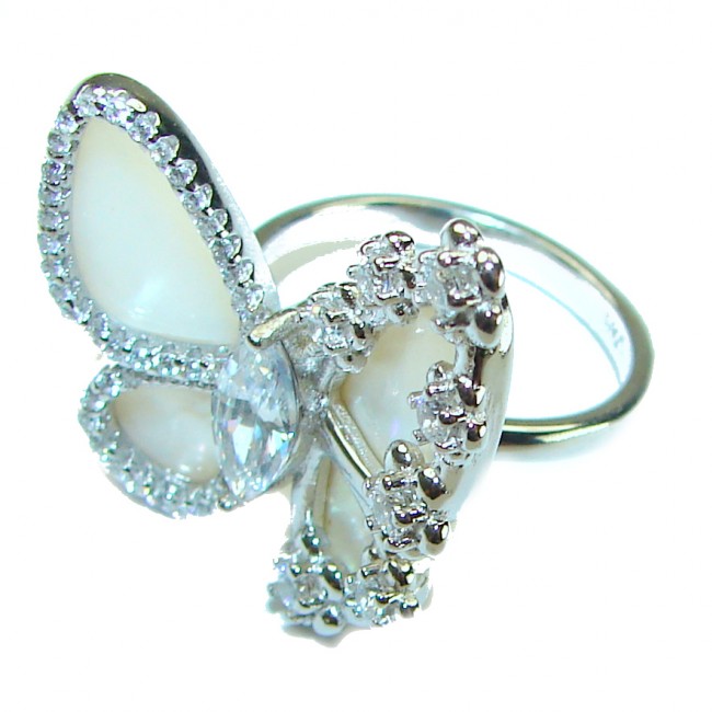 White Butterfly Blister Pearl .925 Sterling Silver brilliantly handcrafted ring s. 6 - photo 1