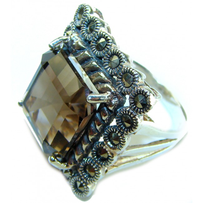 Celestial Energy - rare- 28.5 carat Champagne Smoky Topaz .925 Sterling Silver Oversized Ring size 9 1/4 - photo 1